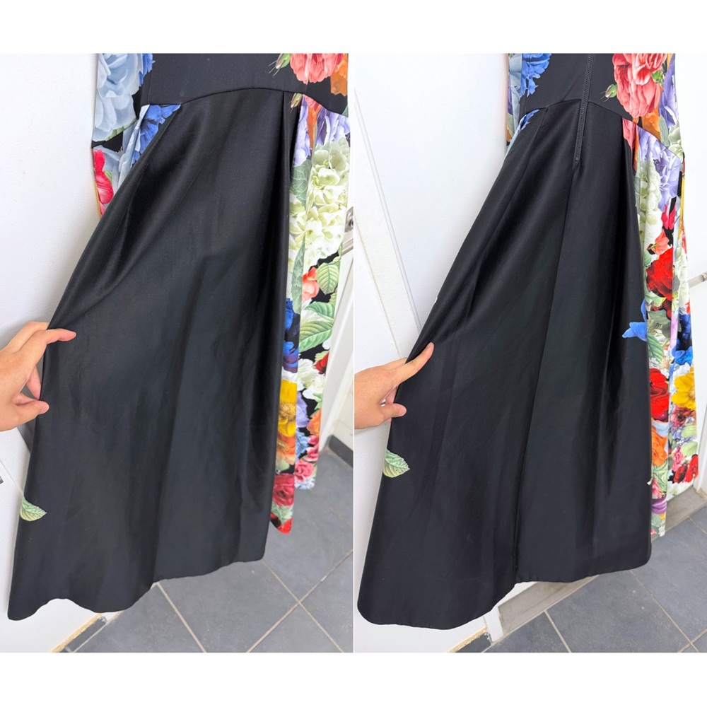 Alice + Olivia Adley Drop Waist Midi Dress Garden Brunch Black Floral Colorful 4 - Picture 8 of 16